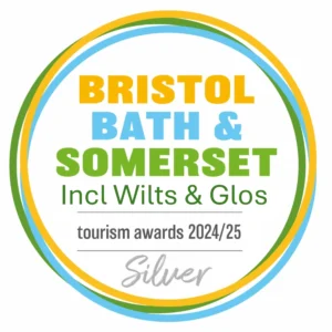 Silver award badge, Bristol, Bath and Somerset Tourism Awards 2024/25, including Wiltshire and Gloucestershire
